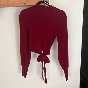 Lulu's Burgundy Knit Tie-Back Crop Sweater